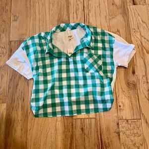 Anthropologie Crop, green checkers, short sleeved, shirt, size S